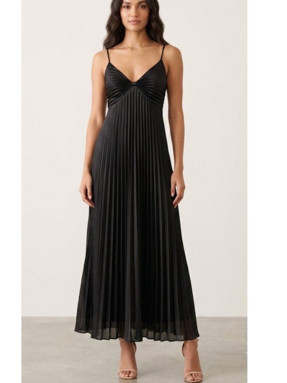 Linea Donatella Black Accordion Pleat Slip Dress vintage High End 90s Sz L